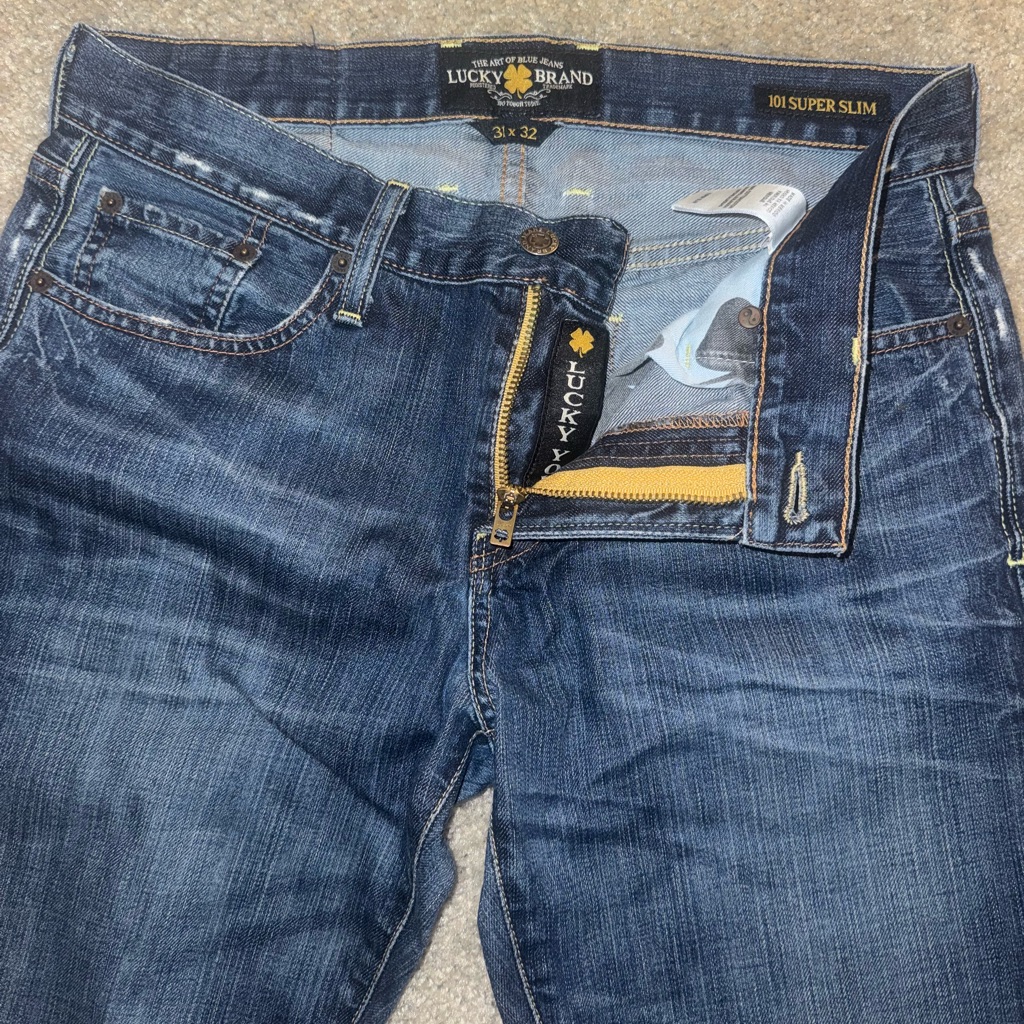 Lucky Brand Jeans 101 Super Slim 31x32 Medium Dark Wash Gold Stitching